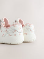 White Floral Barefoot Leather Touch Fastening Trainers