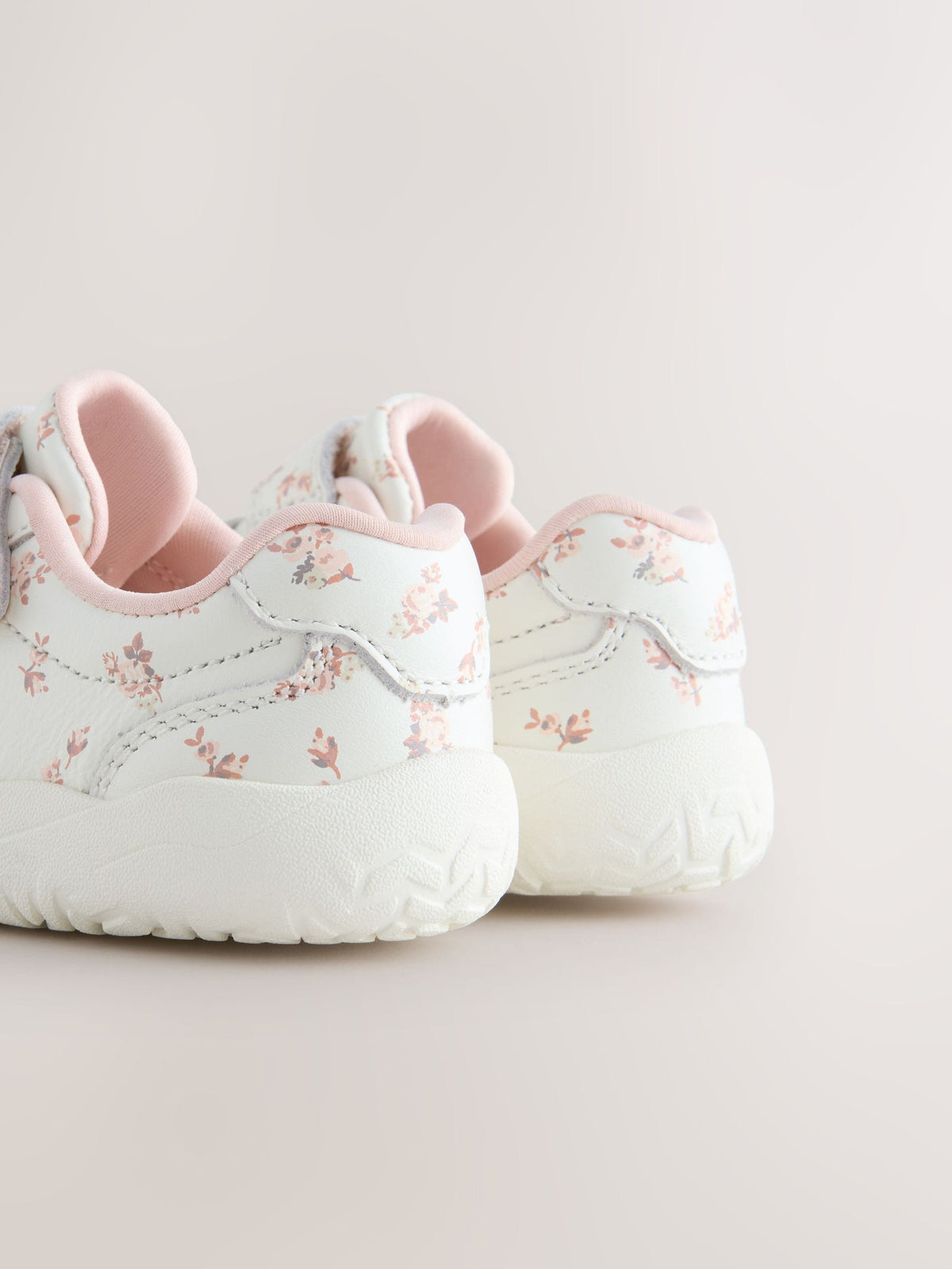 White Floral Barefoot Leather Touch Fastening Trainers
