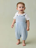 JoJo Maman Bébé Blue 2-Piece Smocked Dungarees & Body Set