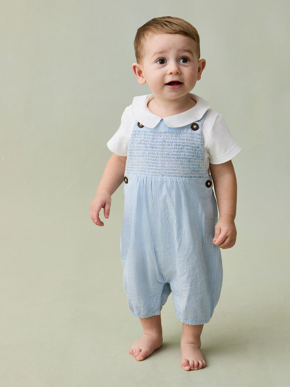 JoJo Maman Bébé Blue 2-Piece Smocked Dungarees & Body Set