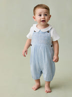 JoJo Maman Bébé Blue 2-Piece Smocked Dungarees & Body Set