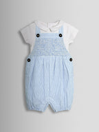 JoJo Maman Bébé Blue 2-Piece Smocked Dungarees & Body Set
