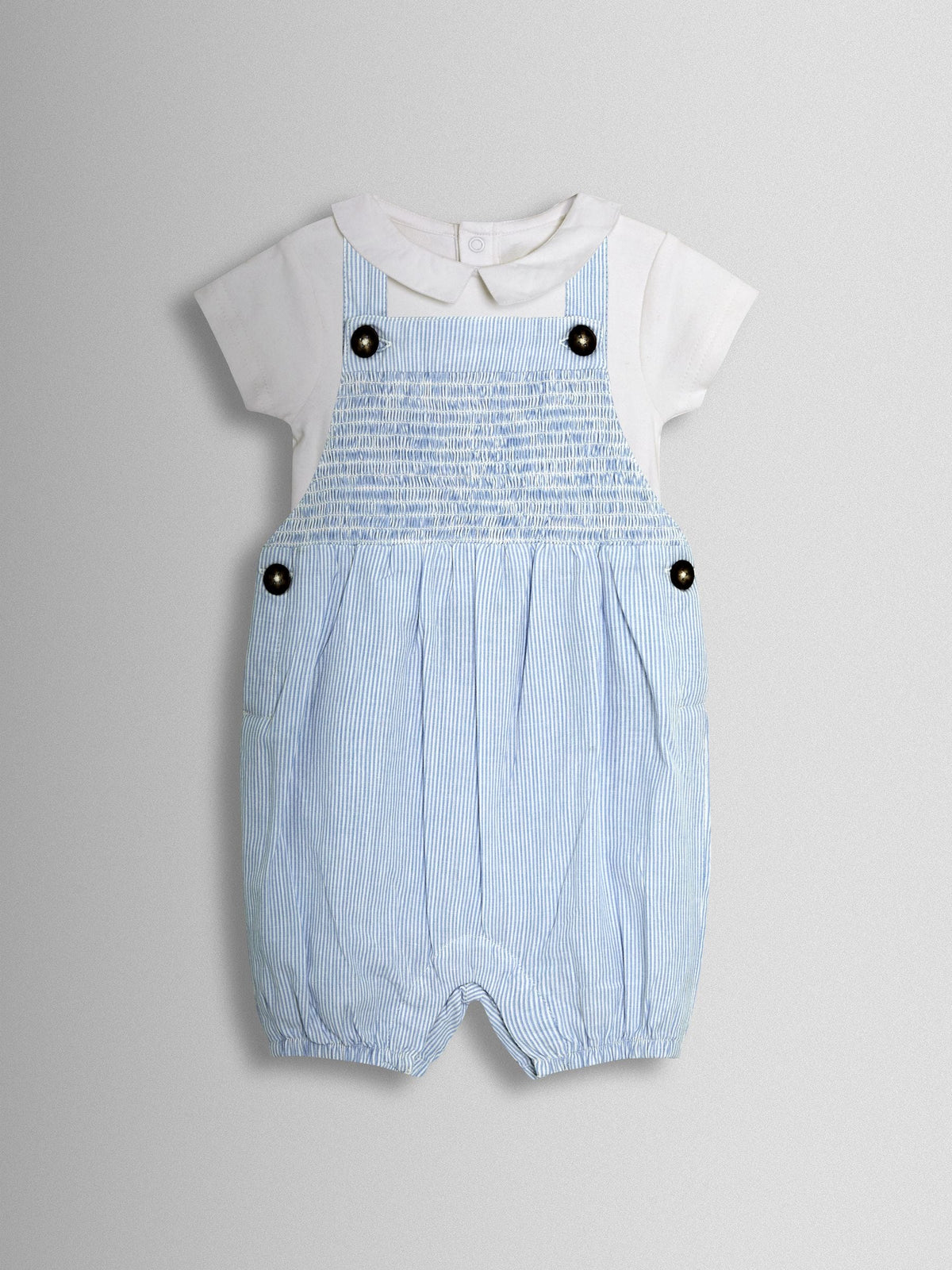 JoJo Maman Bébé Blue 2-Piece Smocked Dungarees & Body Set