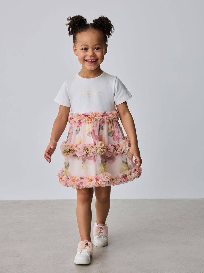 Baker by Ted Baker Floral Ruffle Mesh Mockable Blue Dress