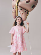Pink Angel Sleeve Sequin Peplum Party Dress (3-16yrs)