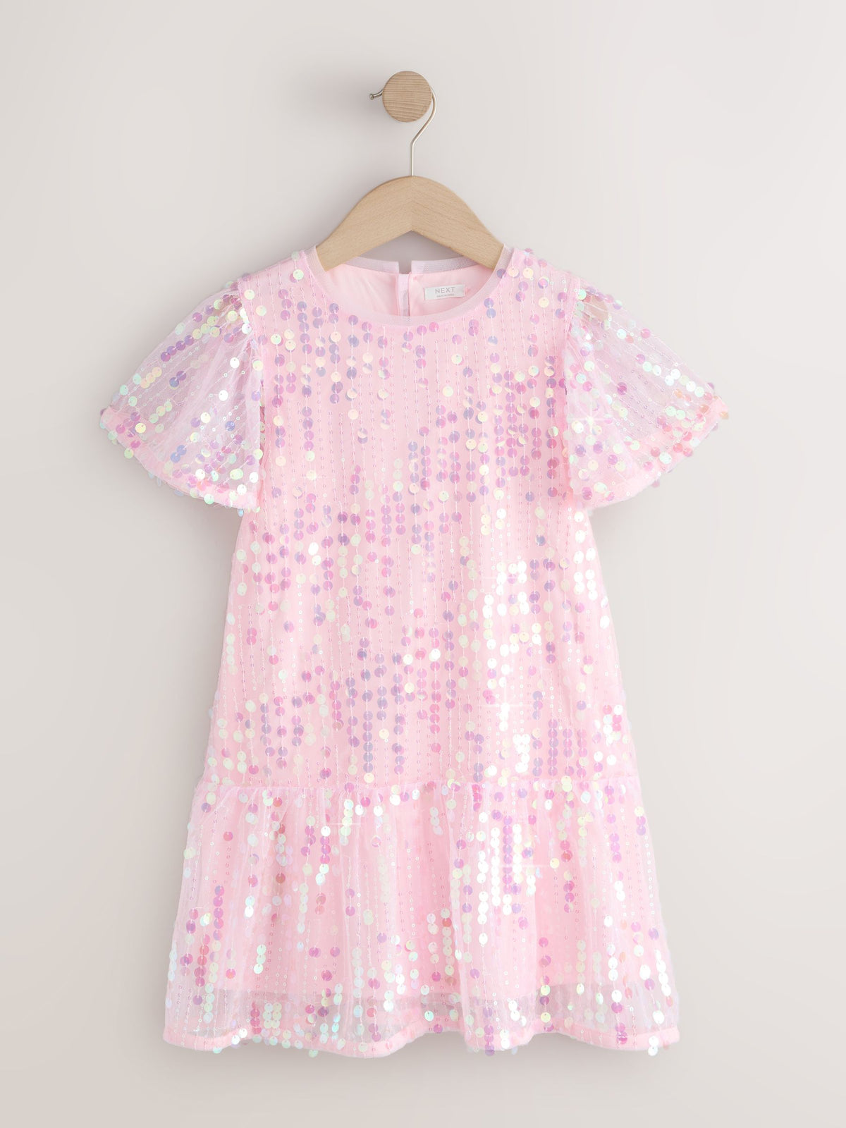 Pink Angel Sleeve Sequin Peplum Party Dress (3-16yrs)