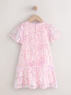 Pink Angel Sleeve Sequin Peplum Party Dress (3-16yrs)