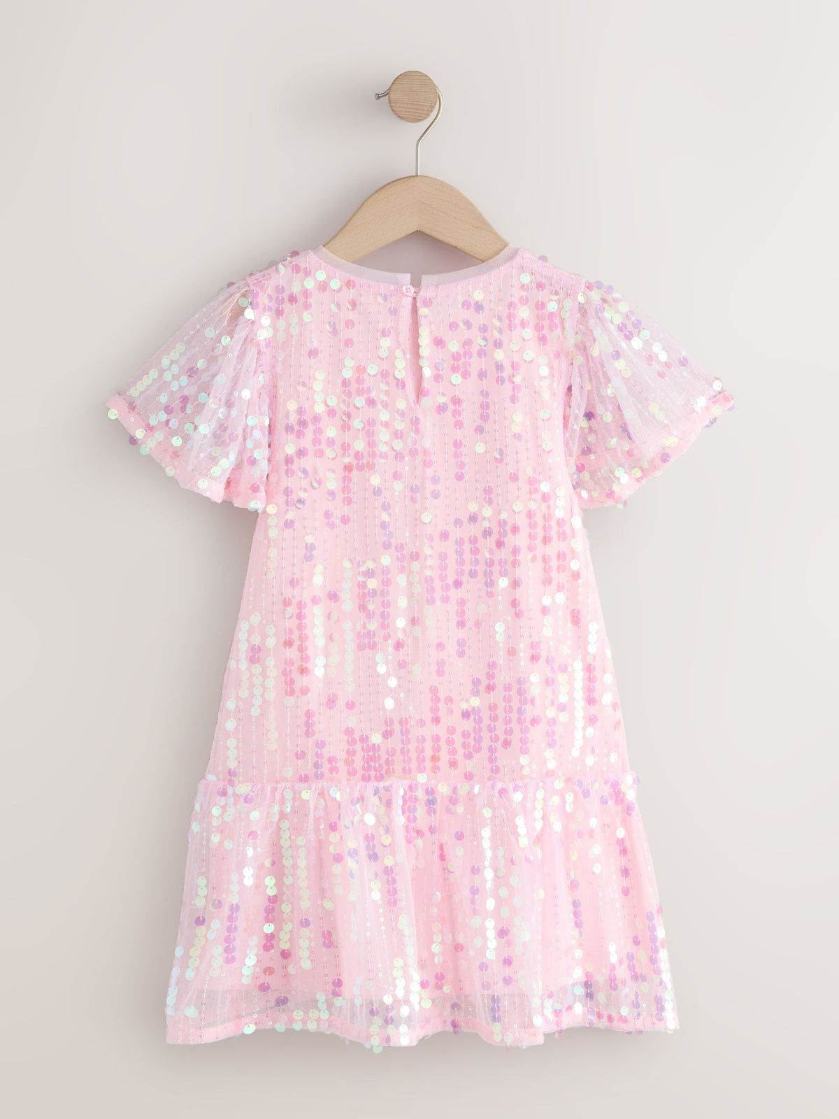 Pink Angel Sleeve Sequin Peplum Party Dress (3-16yrs)