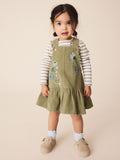 Olive Green Long Sleeve Top and Cord Dungaree Dress Set (3mths-8yrs)