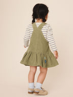 Olive Green Long Sleeve Top and Cord Dungaree Dress Set (3mths-8yrs)