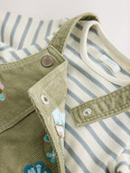 Olive Green Long Sleeve Top and Cord Dungaree Dress Set (3mths-8yrs)
