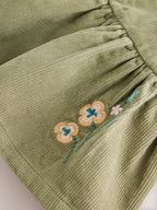 Olive Green Long Sleeve Top and Cord Dungaree Dress Set (3mths-8yrs)