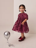Burgundy Red Puff Sleeve Bow Detail Occasion Dress (3mths-8yrs)