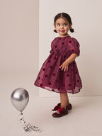 Burgundy Red Puff Sleeve Bow Detail Occasion Dress (3mths-8yrs)