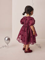 Burgundy Red Puff Sleeve Bow Detail Occasion Dress (3mths-8yrs)