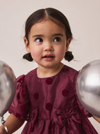 Burgundy Red Puff Sleeve Bow Detail Occasion Dress (3mths-8yrs)