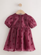 Burgundy Red Puff Sleeve Bow Detail Occasion Dress (3mths-8yrs)