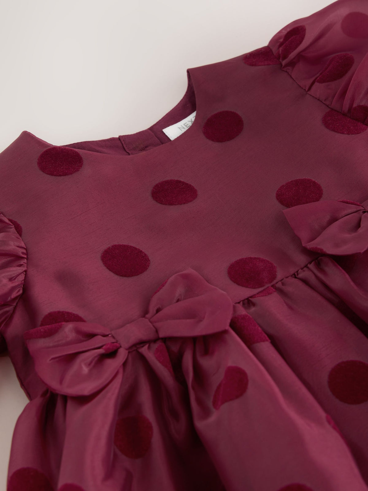 Burgundy Red Puff Sleeve Bow Detail Occasion Dress (3mths-8yrs)
