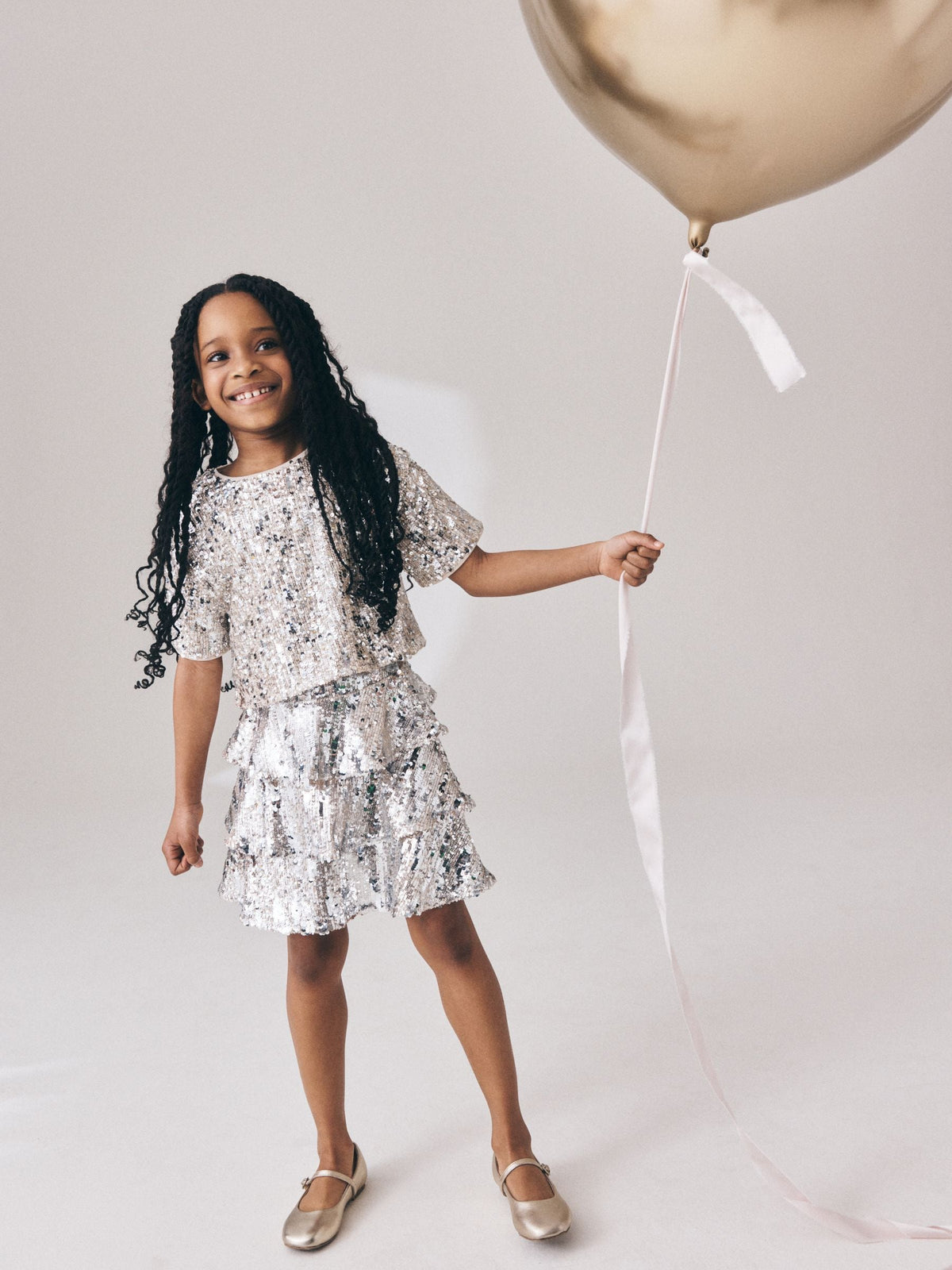 Silver Sequin Top and Rara Skirt Set (3-16yrs)