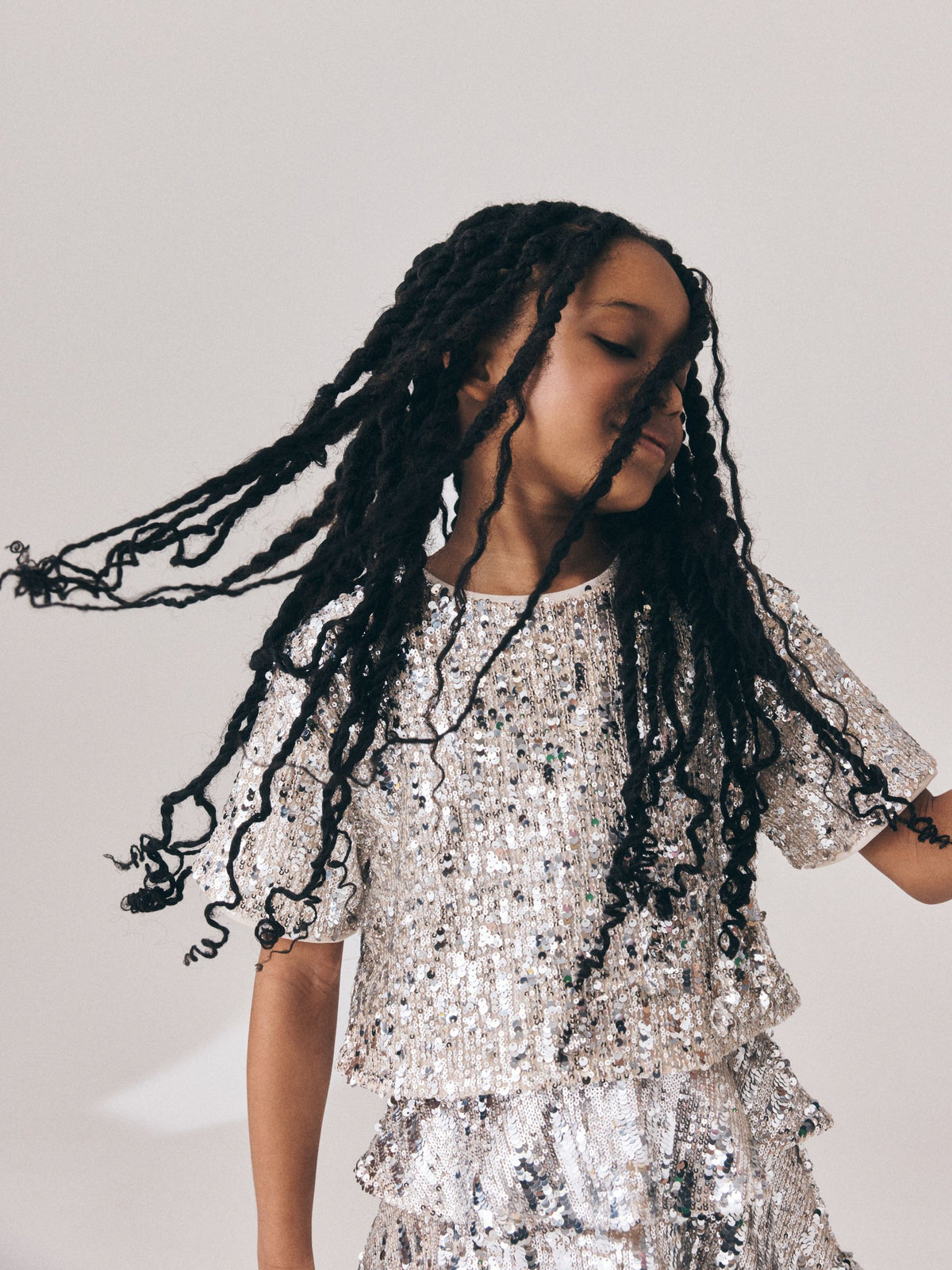 Silver Sequin Top and Rara Skirt Set (3-16yrs)
