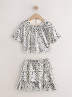 Silver Sequin Top and Rara Skirt Set (3-16yrs)