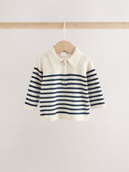 Blue/Cream Stripe Baby Collared Knitted Top and Trousers Set (0mths-2yrs)