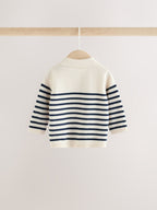 Blue/Cream Stripe Baby Collared Knitted Top and Trousers Set (0mths-2yrs)