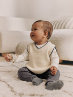 Charcoal Grey/Cream Baby Knit Vest, Bodysuit and Trousers Set (0mths-3yrs)