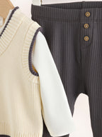 Charcoal Grey/Cream Baby Knit Vest, Bodysuit and Trousers Set (0mths-3yrs)