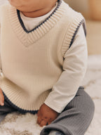 Charcoal Grey/Cream Baby Knit Vest, Bodysuit and Trousers Set (0mths-3yrs)