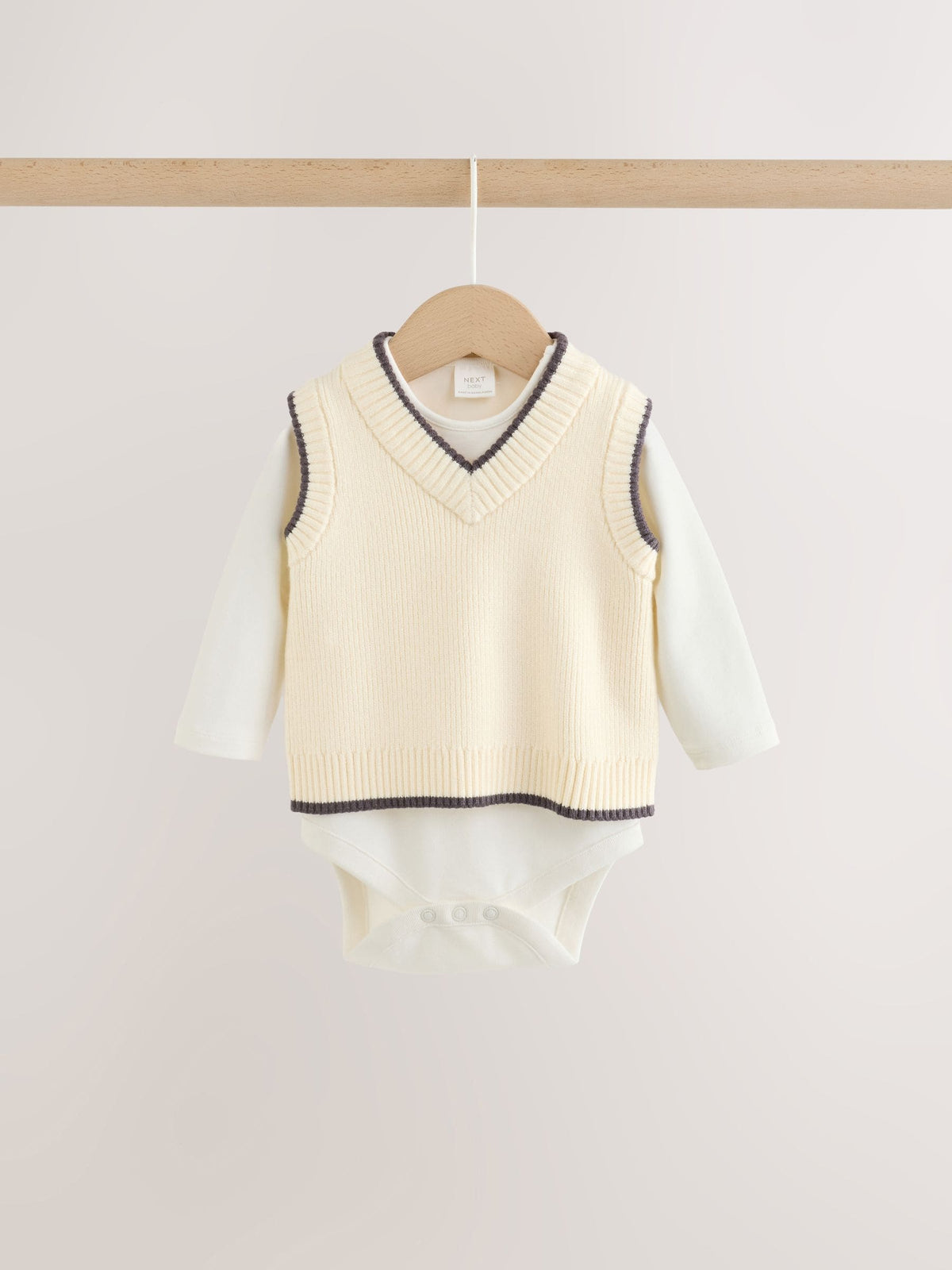 Charcoal Grey/Cream Baby Knit Vest, Bodysuit and Trousers Set (0mths-3yrs)