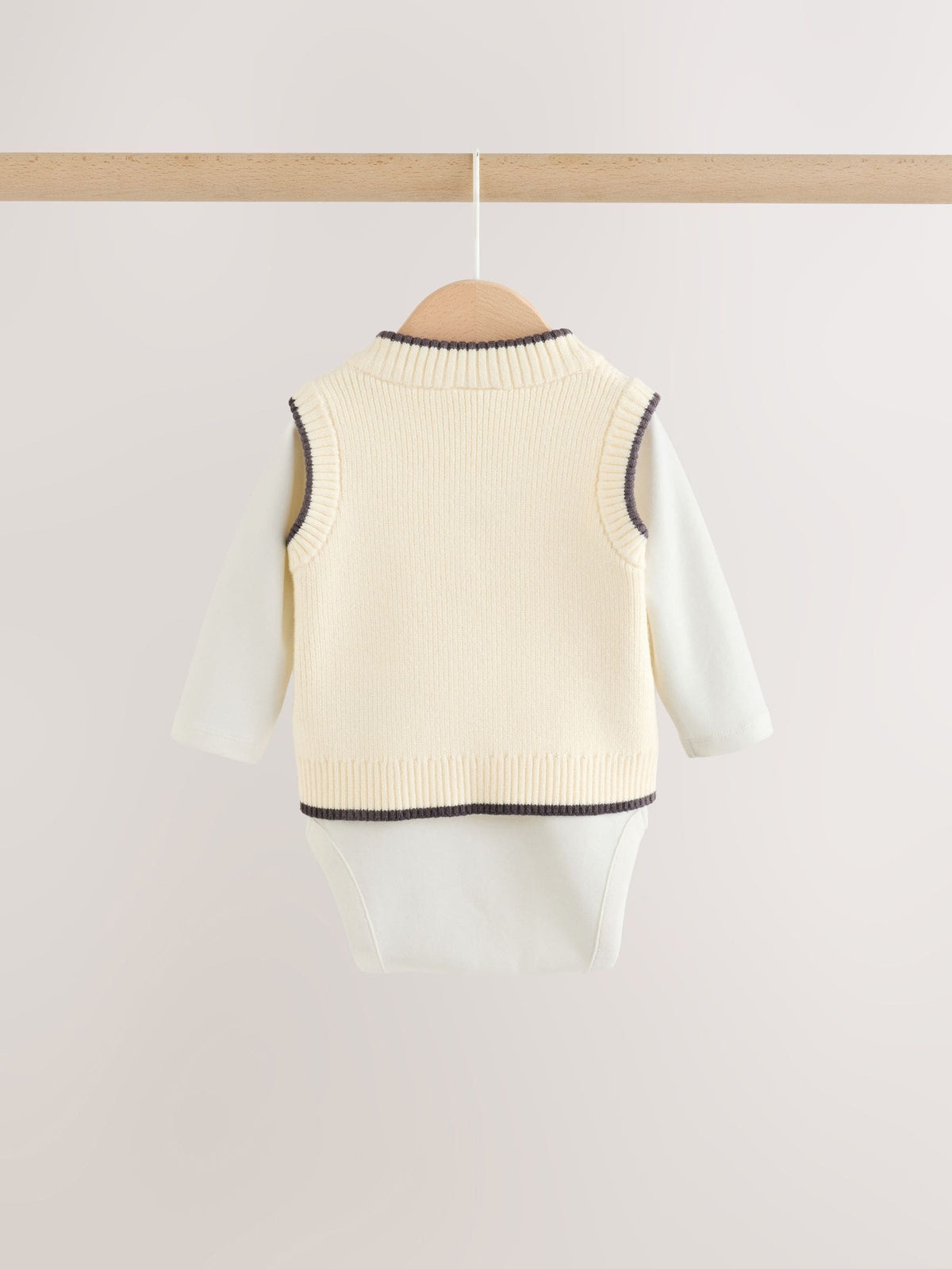 Charcoal Grey/Cream Baby Knit Vest, Bodysuit and Trousers Set (0mths-3yrs)