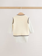 Charcoal Grey/Cream Baby Knit Vest, Bodysuit and Trousers Set (0mths-3yrs)