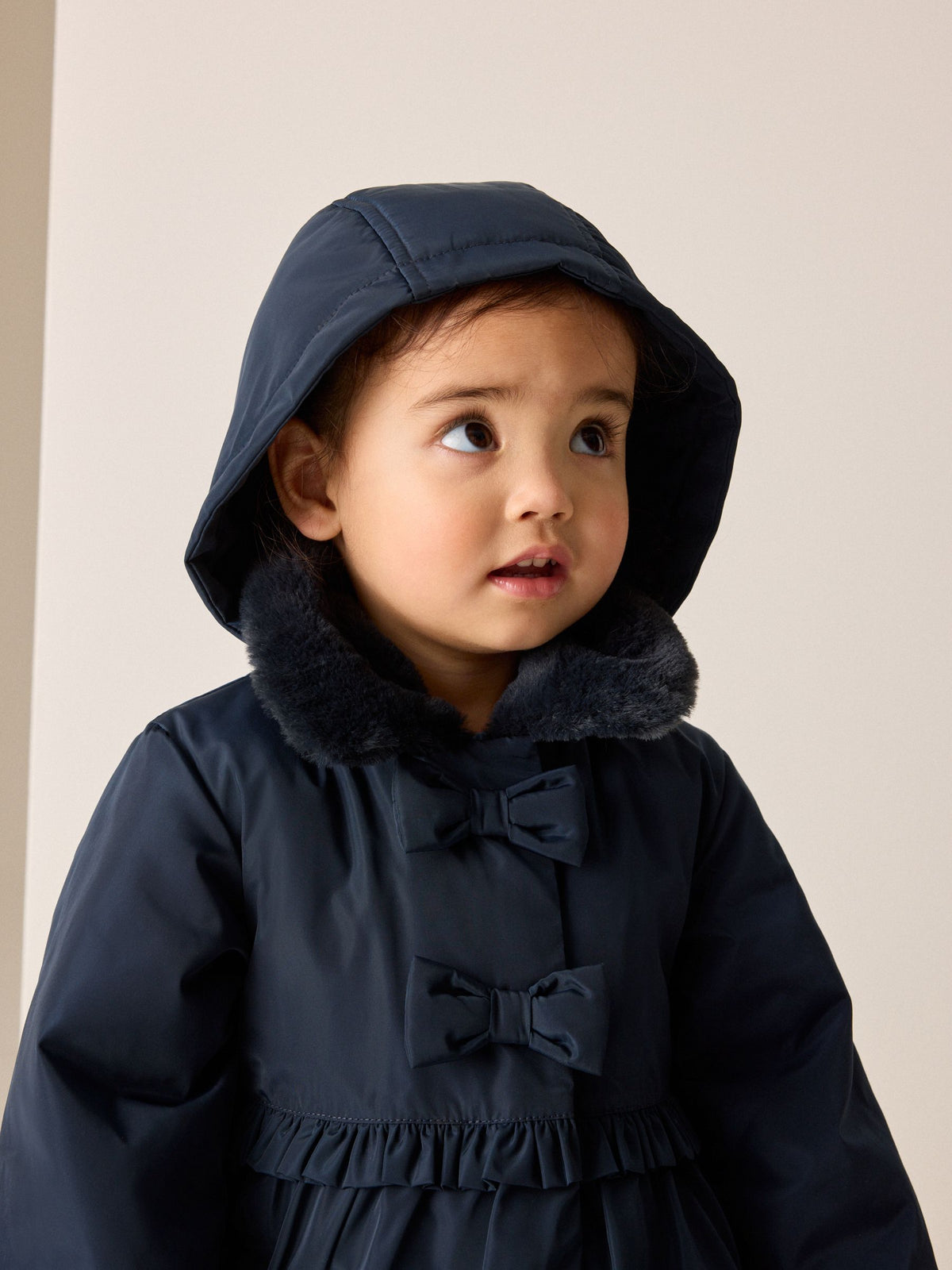 Navy Blue Shower Resistant Faux Fur Collar Padded Coat (3mths-7yrs)