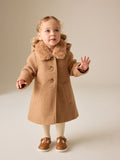 Camel Brown Faux Fur Collar Hooded Coat (3mths-7yrs)
