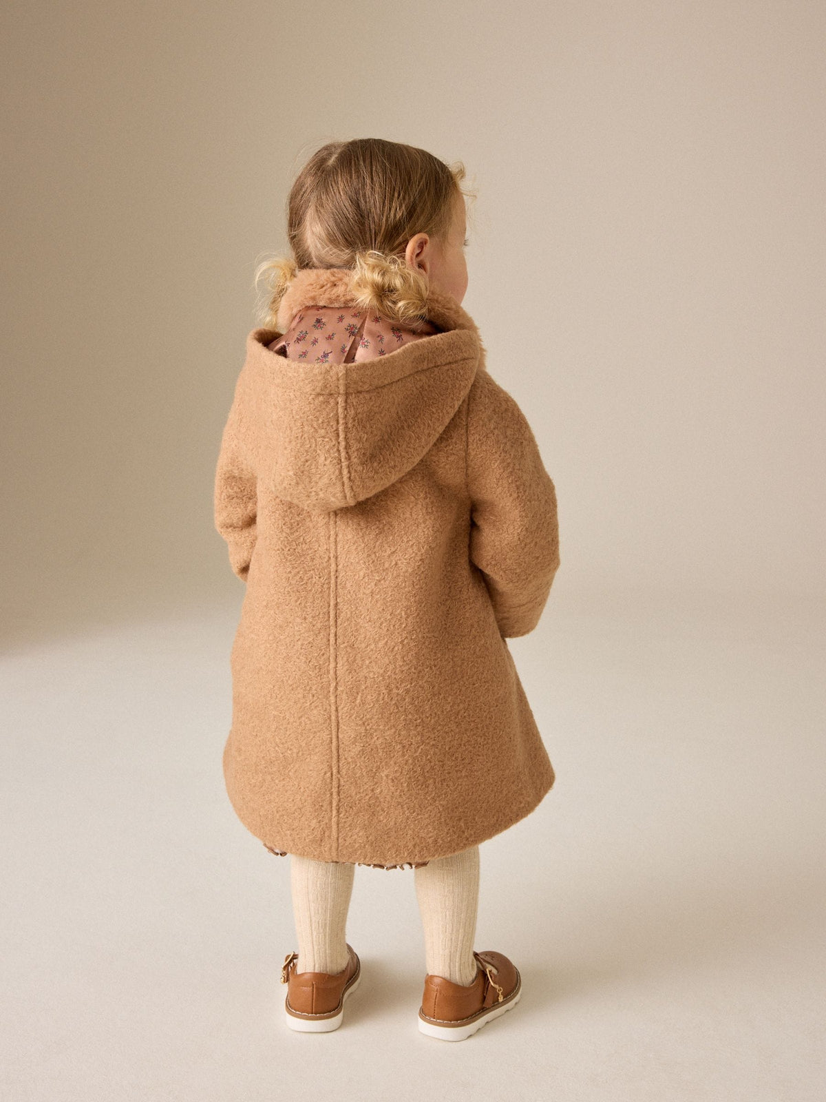 Camel Brown Faux Fur Collar Hooded Coat (3mths-7yrs)