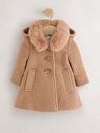 Camel Brown Faux Fur Collar Hooded Coat (3mths-7yrs)