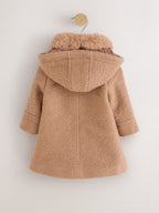 Camel Brown Faux Fur Collar Hooded Coat (3mths-7yrs)