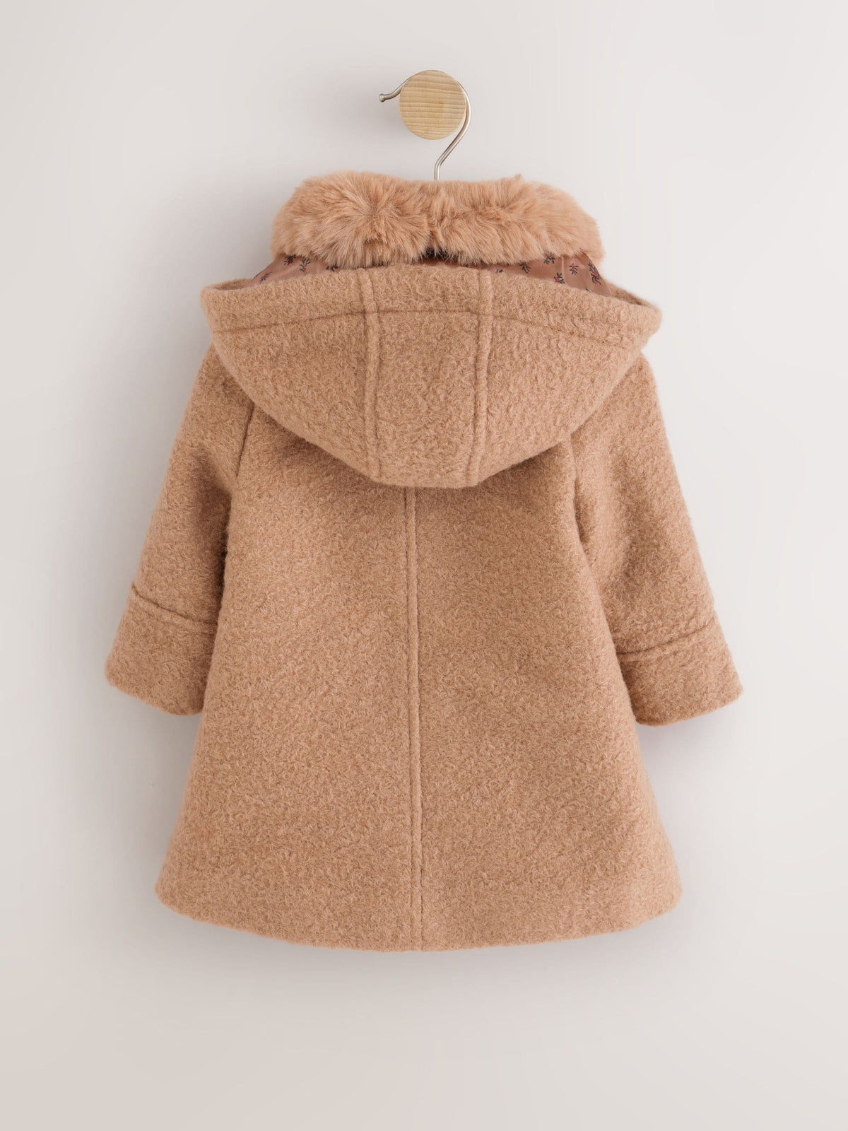 Camel Brown Faux Fur Collar Hooded Coat (3mths-7yrs)