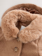Camel Brown Faux Fur Collar Hooded Coat (3mths-7yrs)