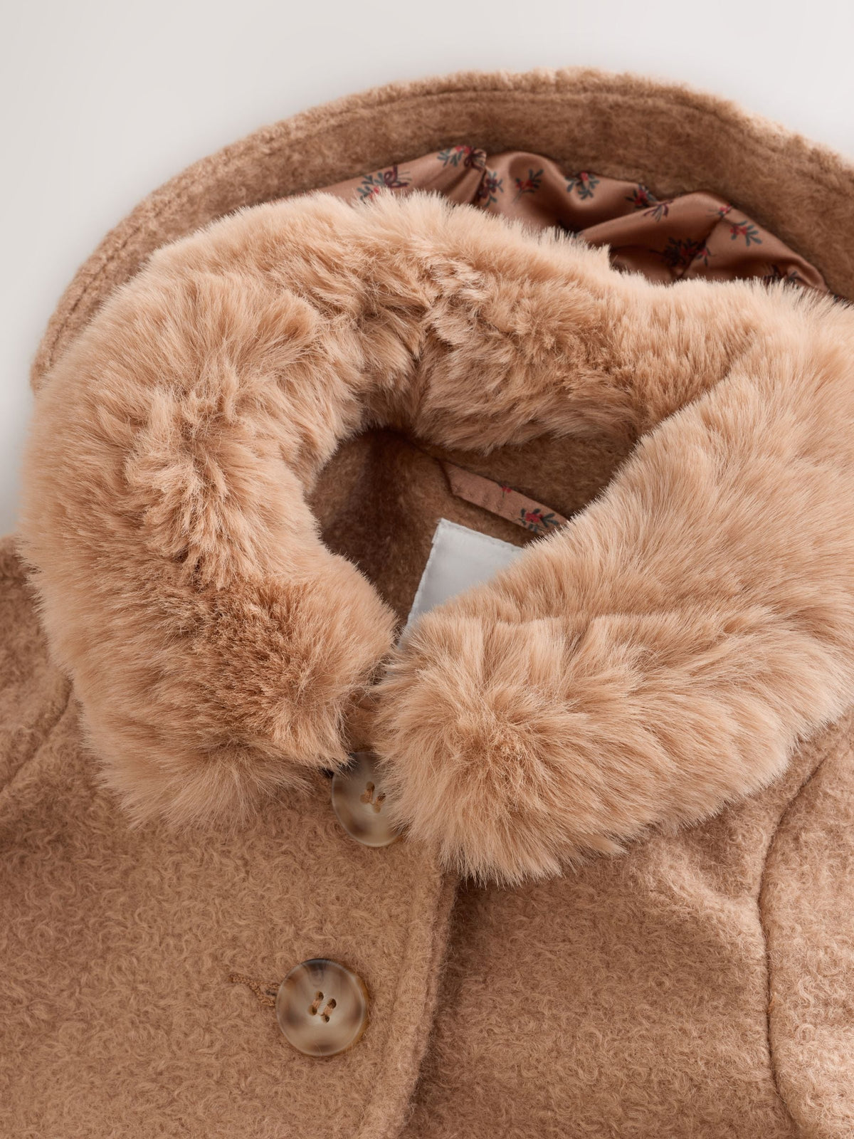 Camel Brown Faux Fur Collar Hooded Coat (3mths-7yrs)