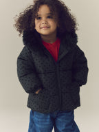 Black Polka Dot Shower Resistant Padded Coat (3mths-7yrs)
