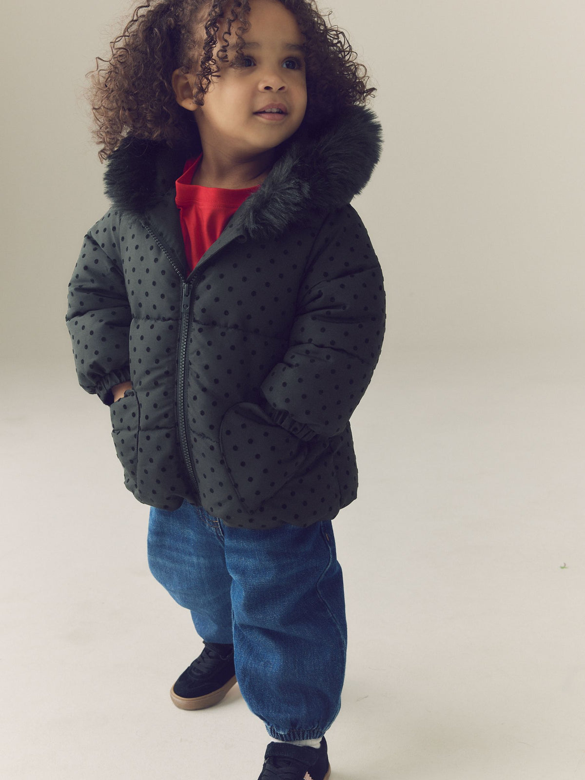Black Polka Dot Shower Resistant Padded Coat (3mths-7yrs)