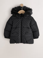 Black Polka Dot Shower Resistant Padded Coat (3mths-7yrs)