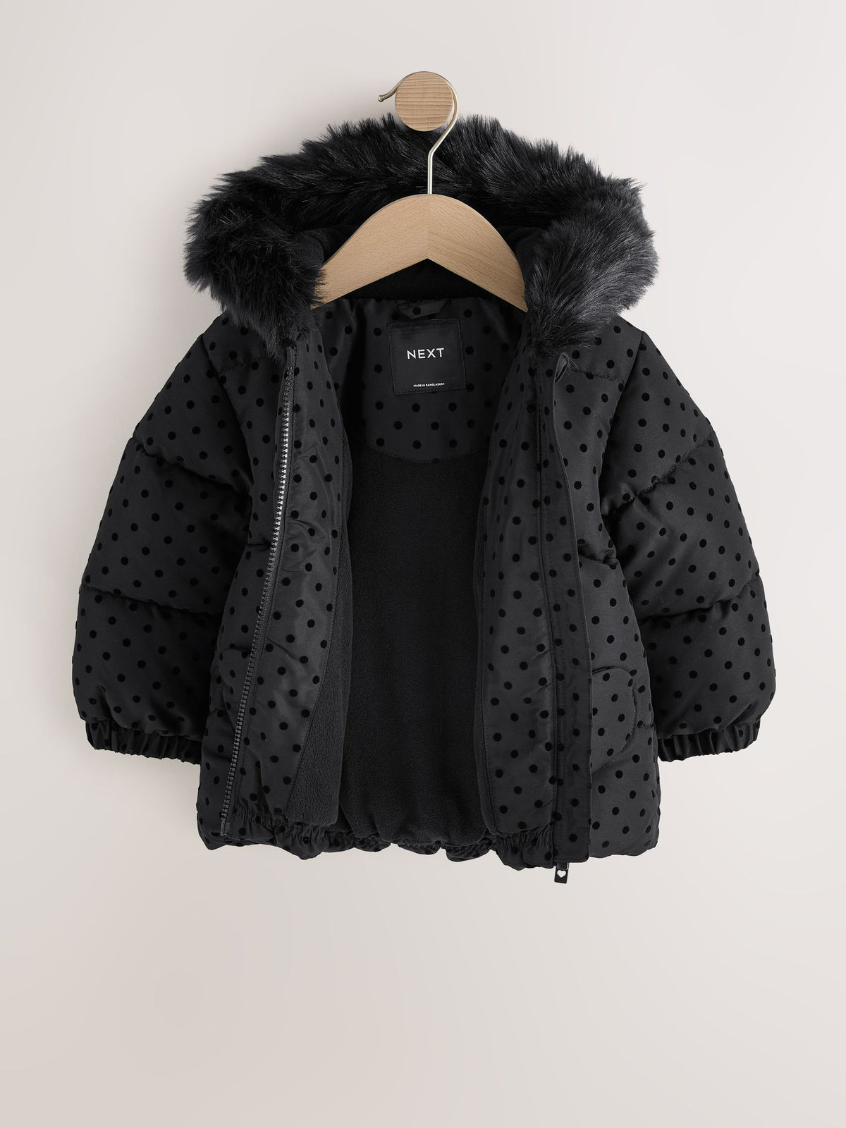 Black Polka Dot Shower Resistant Padded Coat (3mths-7yrs)