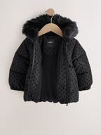Black Polka Dot Shower Resistant Padded Coat (3mths-7yrs)