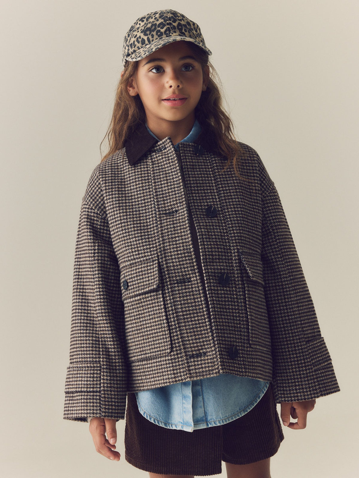 Brown Check Short Jacket With Wool (3-16yrs)