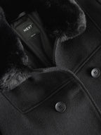 Black Faux Fur Trim Coat With Wool (3-16yrs)