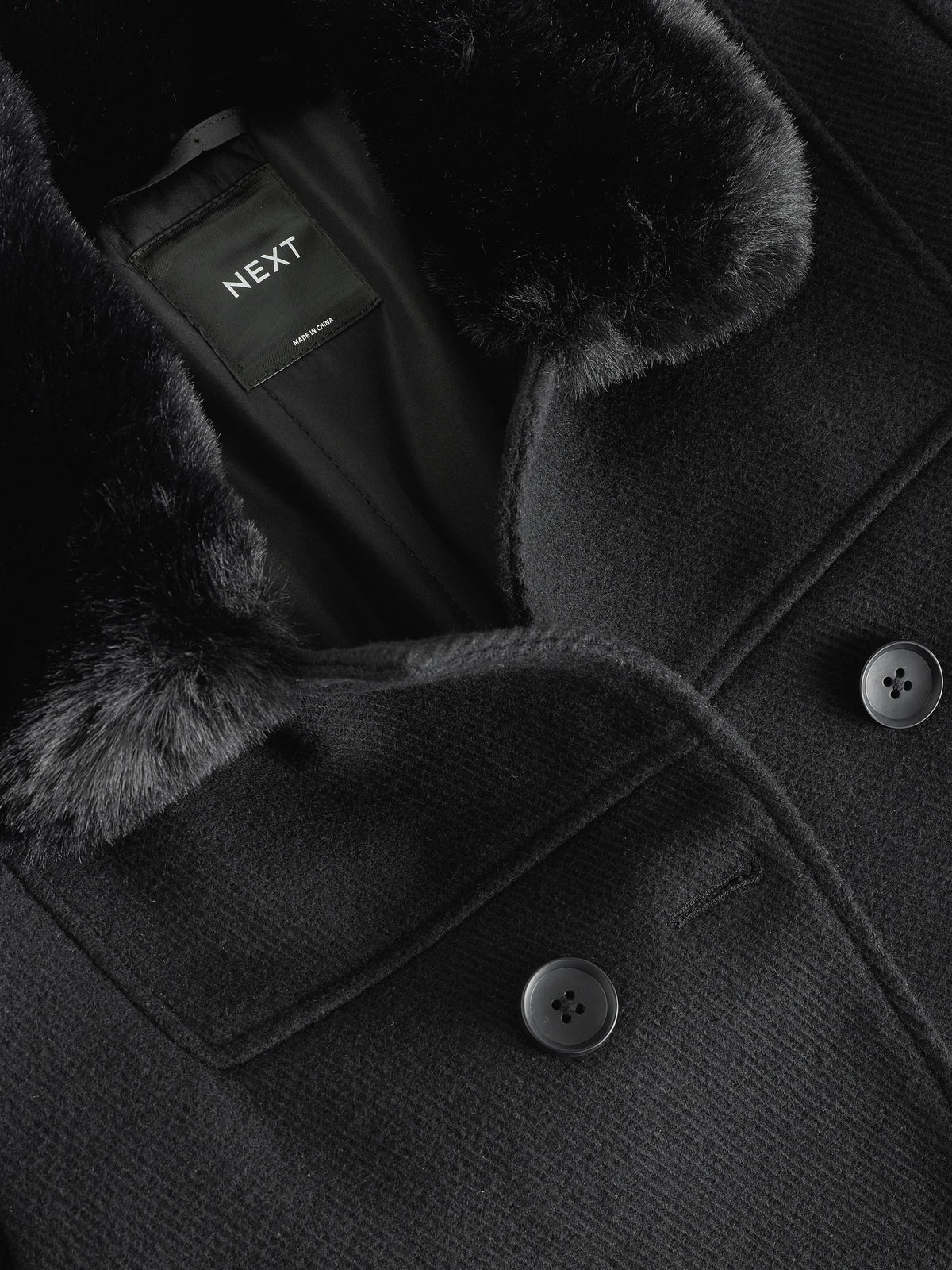 Black Faux Fur Trim Coat With Wool (3-16yrs)