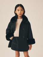 Black Faux Fur Trim Coat With Wool (3-16yrs)